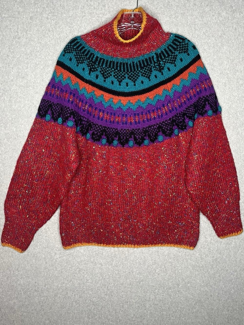 Crescendo Women's L Multicolor Fair Isle Wool Blend Sweater Vintage 90s